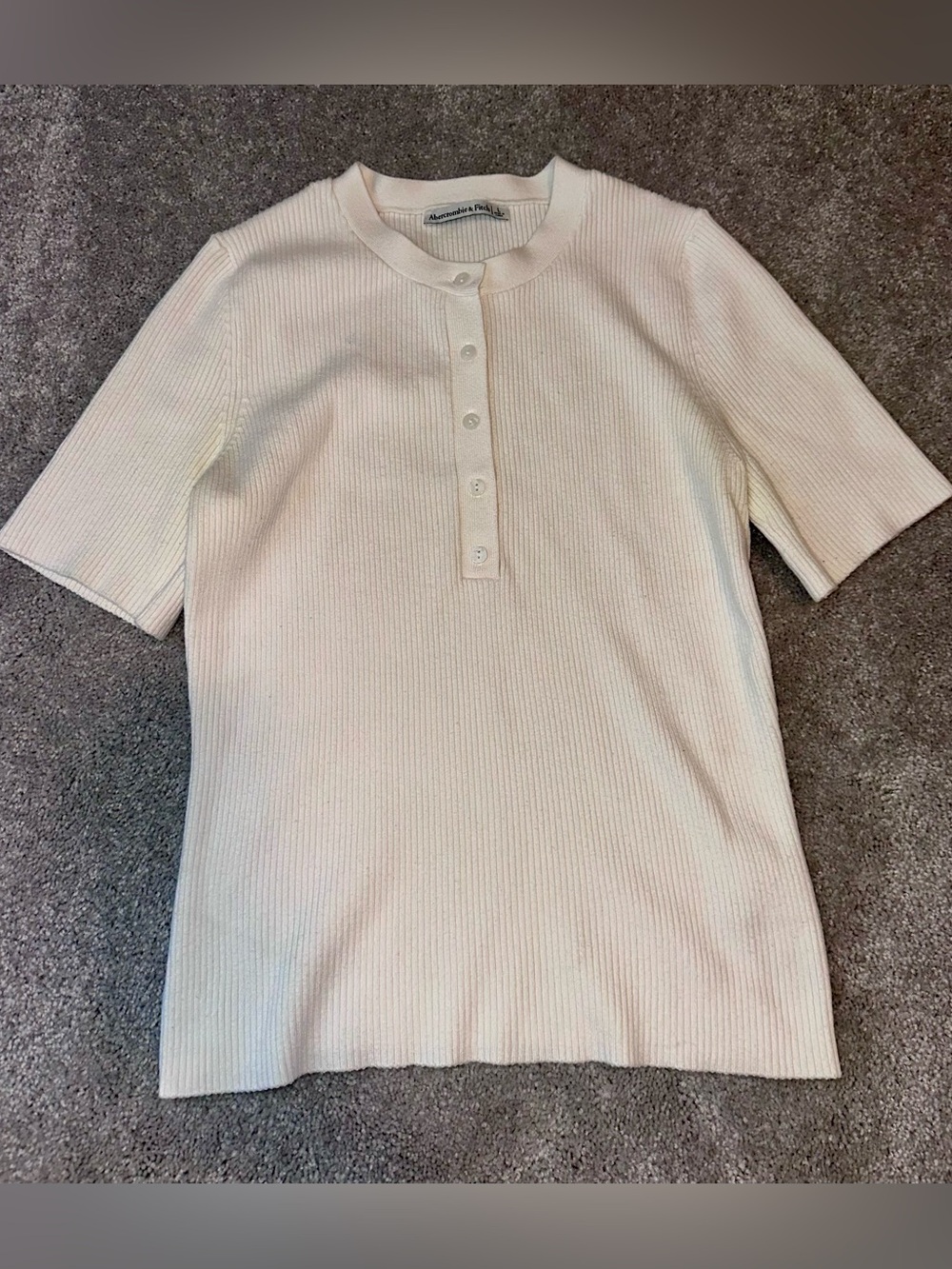Abercrombie Cream Short-Sleeve Ribbed Henley Shirt